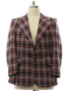 1970's Mens Plaid Disco Style Wool Blazer Style Sport Coat Jacket