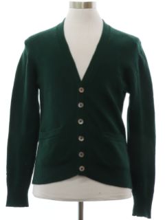 1980's Mens Dark Green Cardigan Sweater