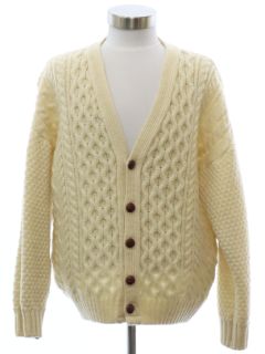 1980's Unisex Ladies or Boys Wool Cable Knit Cardigan Sweater