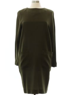1980's Womens Olive Green Wool Blend Dress
