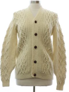 1970's Womens Heavy Wool Cable Knit Cardigan Sweater