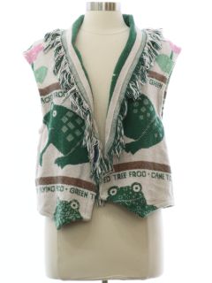 1980's Womens Equestrian Style Tapestry Cloth Vest Jacket