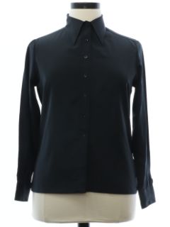 1970's Womens Black Solid Disco Shirt
