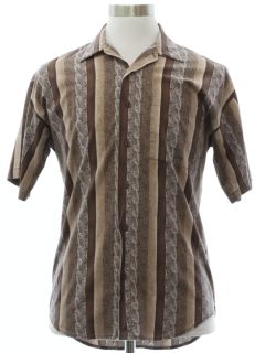 1980's Mens Print Disco Style Rayon Cotton Blend Shirt