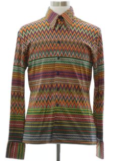 1970's Mens Nik Nik Hippie Style Print Disco Shirt