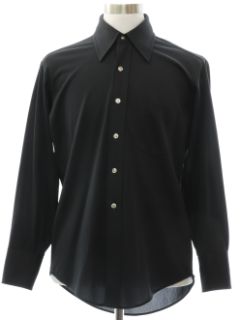 1970's Mens Black Solid Disco Shirt