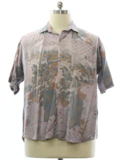 1980's Mens Rayon Cotton Blend Graphic Print Shirt