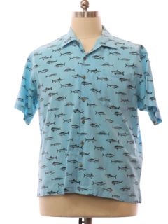 1990's Mens Graphic Print Fish Themed Sport Shirt