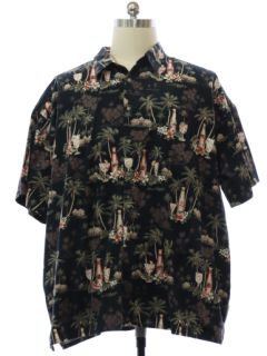 1990's Mens Cocktail Theme Cotton Hawaiian Shirt