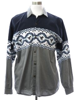 1990's Mens Southwestern Style Geometric Print Western Style Shirt