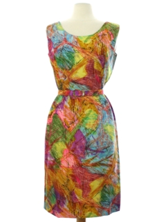 1960's Womens Sonni Designer Silk Crepe de Chine Sheath Dress