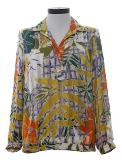 1970's Womens Pleated Print Shirt