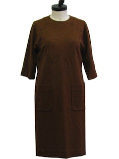 1970's Womens Wool Blend Mod Knit A-Line Dress