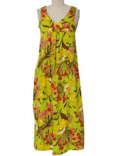 1960's Womens Mod A-Line Hawaiian Maxi Dress
