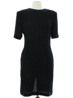 1990's Womens Lawrence Kazar Designer Silk Beaded Cocktail Dress