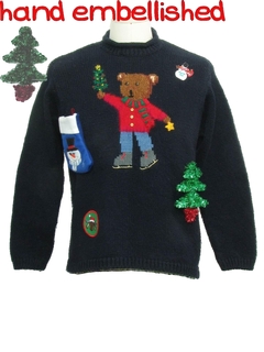 1980's Unisex Bear-riffic Hand Embellished Ugly Christmas Sweater