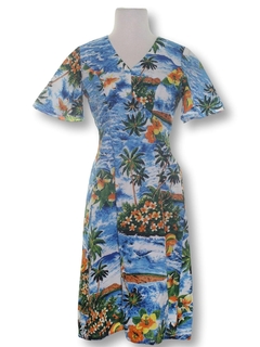 1980's Womens A-Line Hawaiian Dress
