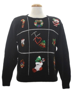 1980's Womens Ugly Christmas Sequined Cocktail Sweater