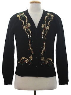1980's Womens Ugly Christmas Cocktail Cardigan Sweater