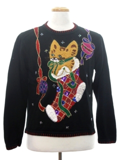 1980's Womens Cat-Tastic Ugly Christmas Sweater