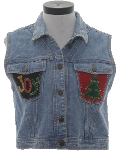 1990's Womens Ugly Christmas Denim Vest