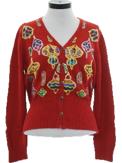 1990's Womens Designer Ugly Christmas Cardigan Cocktail Sweater