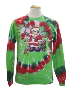 1980's Unisex Hand Tie Dyed Bear-riffic Vintage Ugly Christmas Sweatshirt