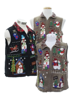 1980's Womens Ugly Christmas Matching Set of Three Sweater Vests
