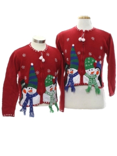1980's Womens/Girls Ugly Christmas Matching Set of Sweaters