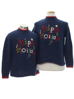1980's Unisex and Ladies or Boys Ugly Christmas Matching Set of Sweaters
