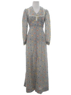 1970's Womens Hippie Prairie Maxi Dress