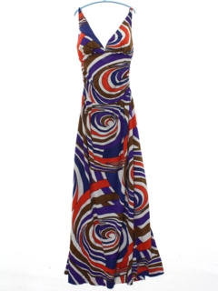 1960's Womens Mod Elizabeth Stuart Op-Art Halter Dress
