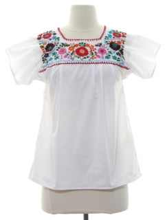 1980's Womens/Girls Embroidered Huipil Style Shirt