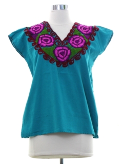 1970's Womens Embroidered Huipil Style Shirt