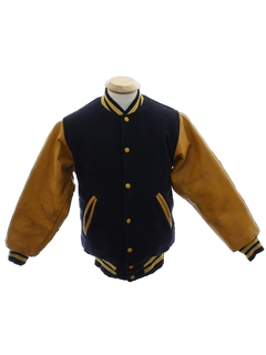 1970's Mens or Boys Wool and Leather Letterman Jacket