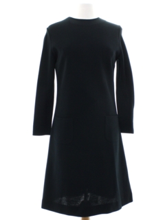 1960's Womens Mod Little Black Wool Dress
