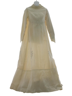 1960's Womens Designer William Cahill Satin A-Line Wedding Dress and Wedding Cap