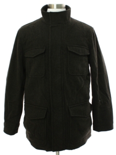 1990's Mens Brooks Brothers Dark Olive Green Car Coat Jacket