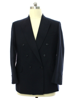 1980's Mens Totally 80s Double Breasted Navy Blue Swing Style Blazer Sportcoat Jacket