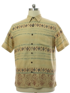 1990's Mens Cotton Linen Graphic Print Sport Shirt