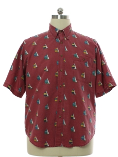 1980's Mens 80s Style Preppy Sailboat Graphic Print Shirt