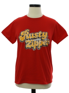 1990's Womens Red Rusty Zipper T-Shirt