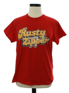 1990's Womens Red Rusty Zipper T-Shirt