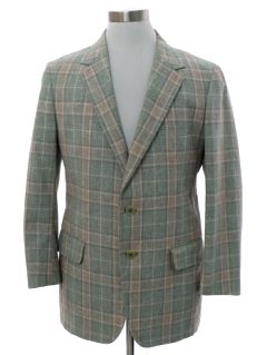 1970's Mens Disco Style Plaid Wool Blend Blazer Sport Coat Jacket
