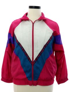 1980's Womens Totally 80s Look Nylon Windbreaker Style Track Jacket