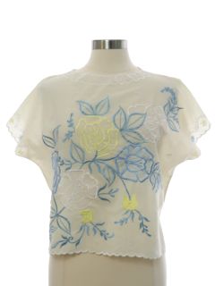 1980's Womens Sheer Embroidered Shirt