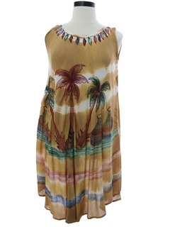 1990's Womens Rayon Embroidered Hawaiian Style Dress