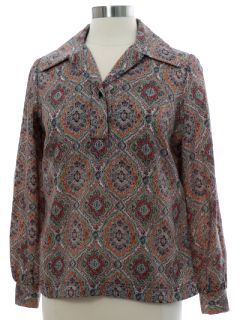 1970's Womens Pullover Print Disco Shirt
