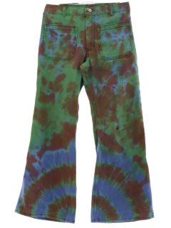 1970's Unisex Tie Dyed Navy Issue Bellbottom Jeans Pants