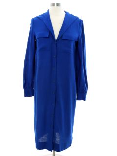 1980's Womens Adele Simpson Designer Linen Blend Dress